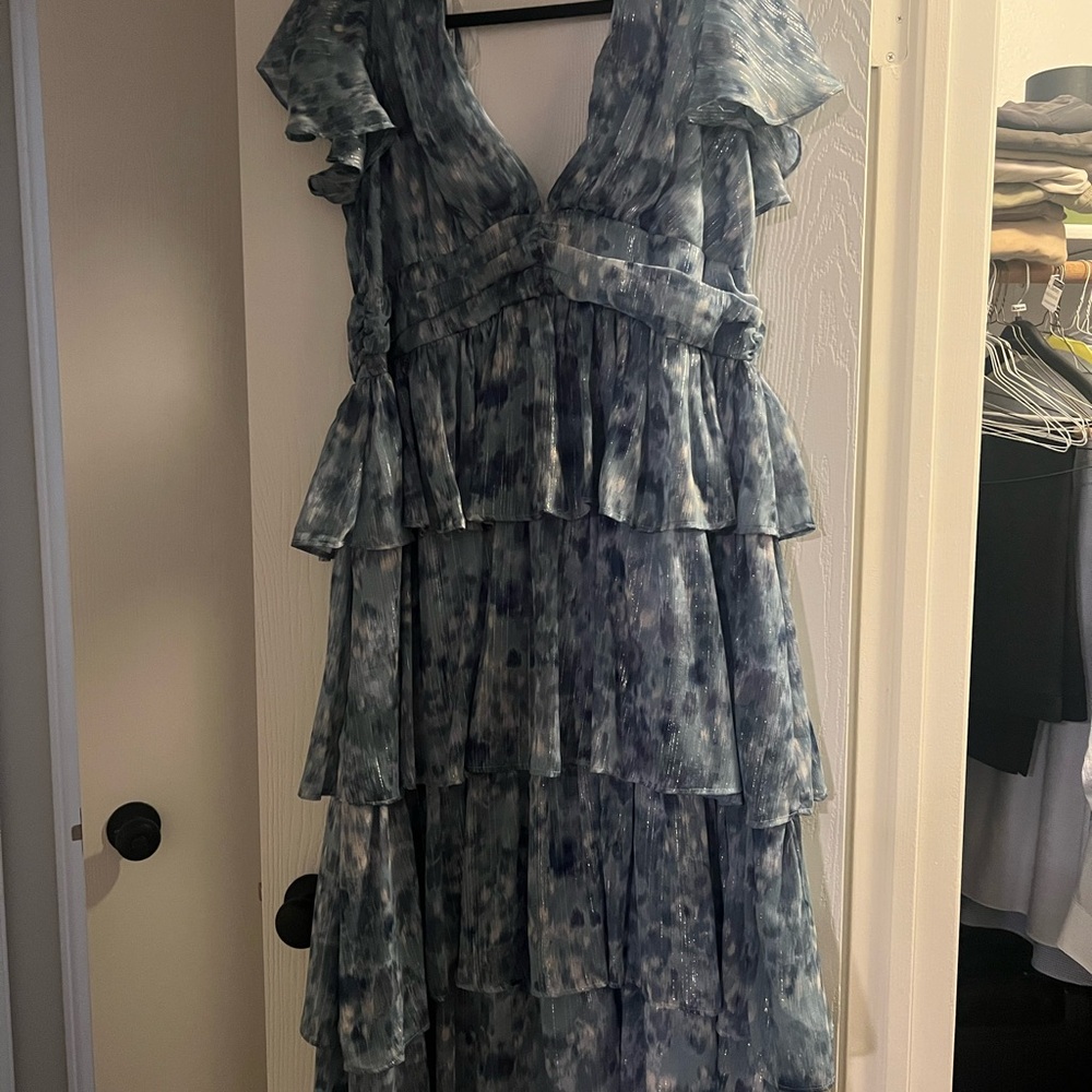 Lulu's Blue Tiered Ruffle V-Neck Maxi Dress - Picture 3 of 3